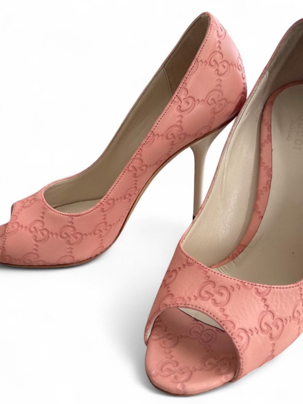 New Gucci Pink Peep-Toe High Heels
